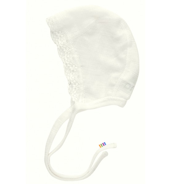 Joha merino vilnas ,zīda bērnu cepurīte ar mežģīnēm