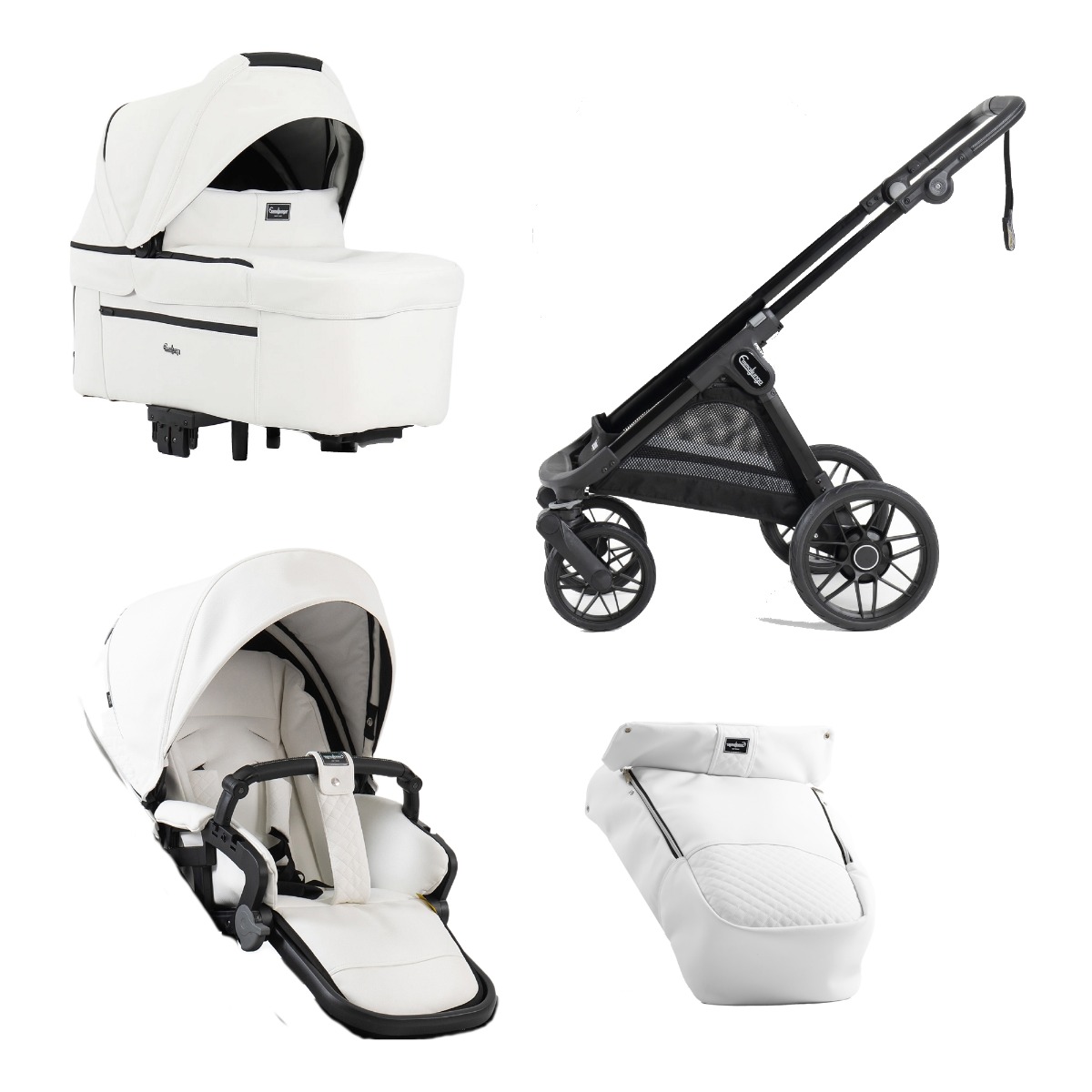 Emmaljunga Sento Pro White Leatherette ratiņu komplekts