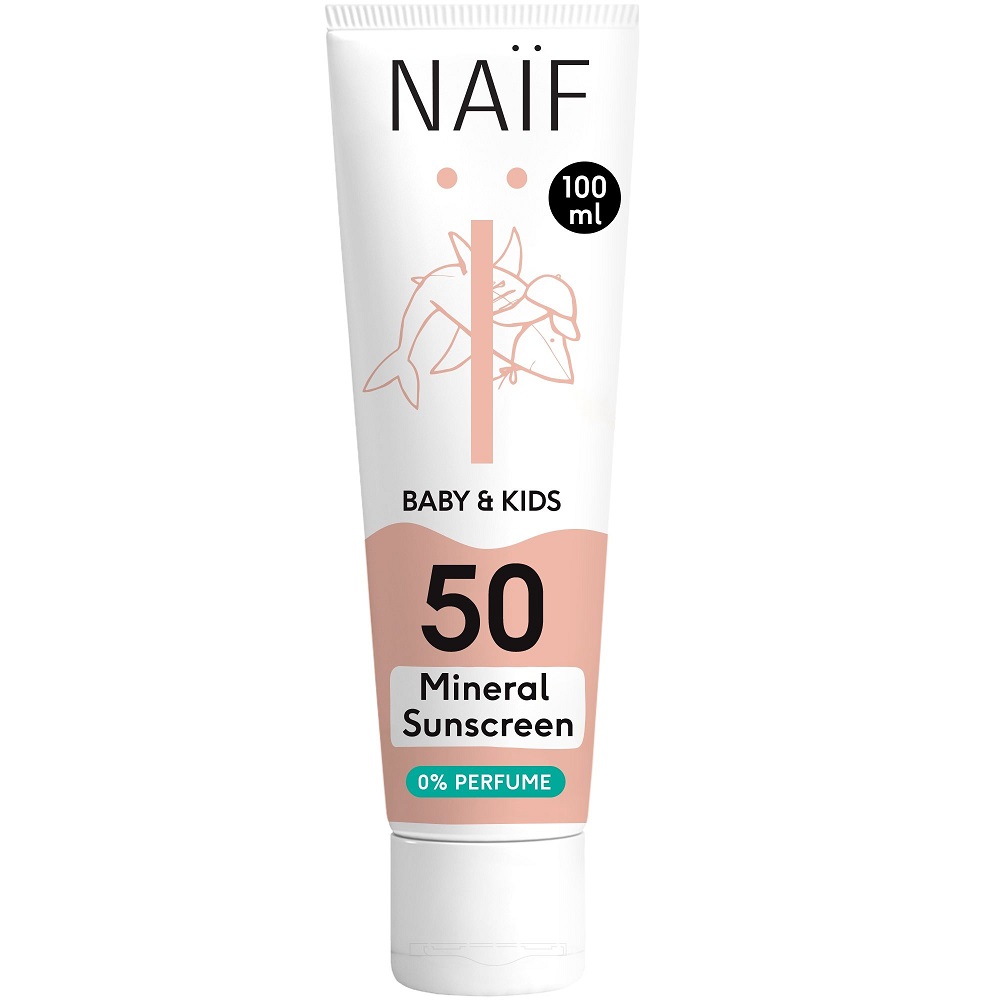 Naif Minerālais saules aizsargkrēms zīdaiņiem un bērniem SPF50 (bez aromāta) 100ml