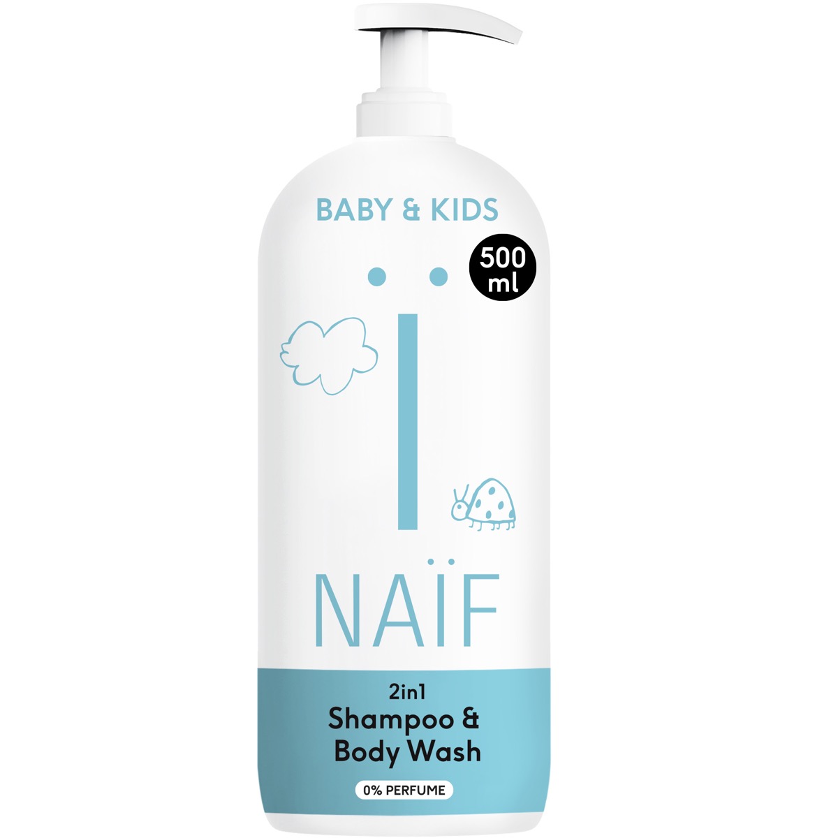 NAÏF 2-in-1 šampūns un dušas želeja, bez smaržvielām, 500 ml
