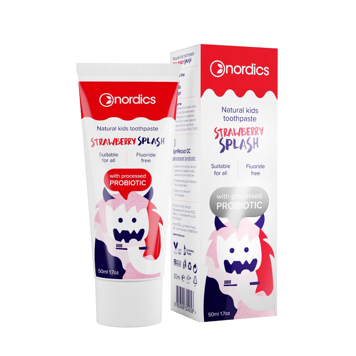 Nordics probiotikas zobu pasta ar zemeņu aromātu bez fluorīdiem 50ml