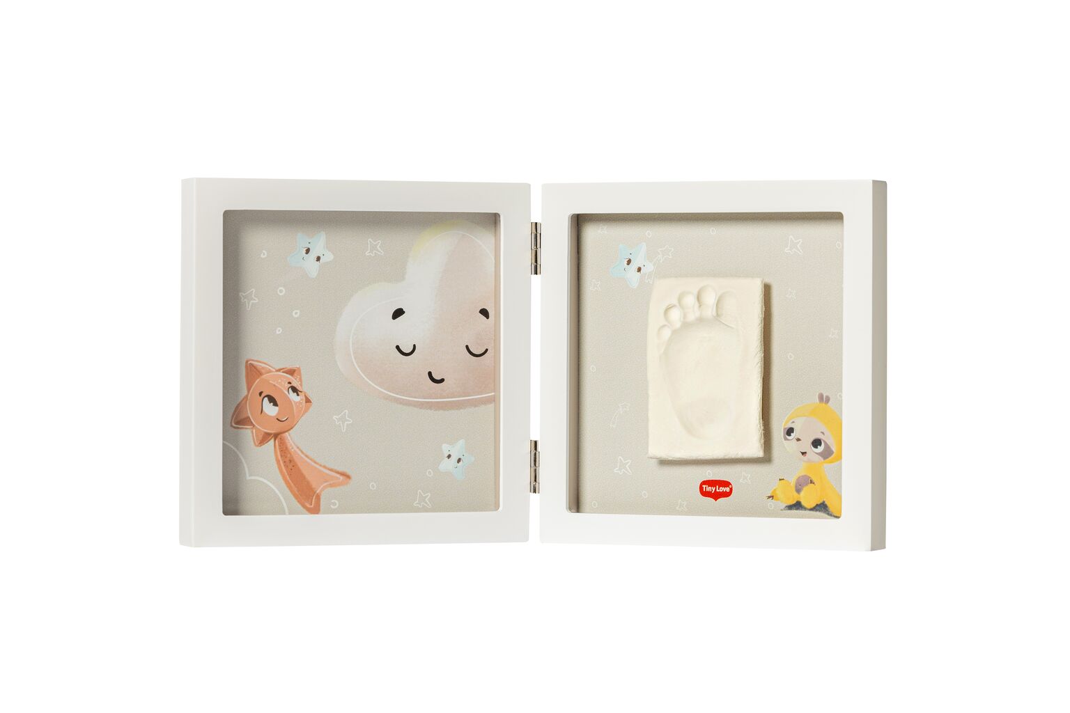 Tiny Love koka rāmītis baltā krāsā rociņu / pēdiņu nospiedumu komplekts